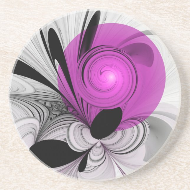 Porta-copos Arte Fractal Abstrata Cinza Com Magenta (Frente)