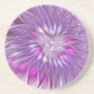 Porta-copos Arte fractal abstrata da paixão da flor roxa rosa