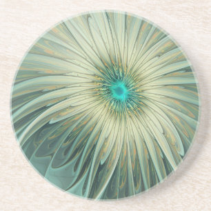 Porta-copos Arte fractal de flor de fantasia em verde sálvia a
