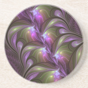Porta-copos Arte Fractal de Khaki, Abstrato violeta e colorida