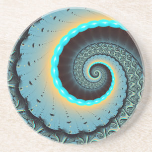 Porta-copos Arte Fractal Espiral Azul Turquesa Abstrato Laranj