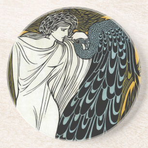 Porta-copos Arte Nova Antiga Este Beijo, Mulher com Pavão