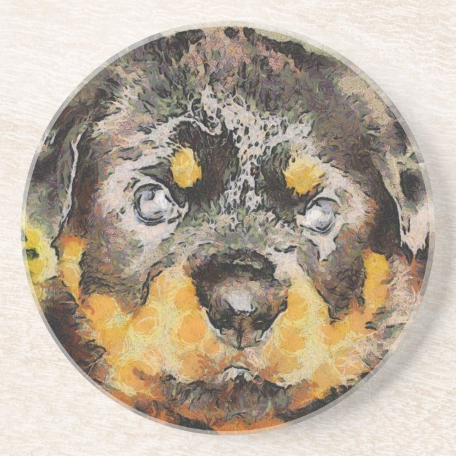 Porta-copos Artístico Rottweiler Puppy Retrato (Frente)