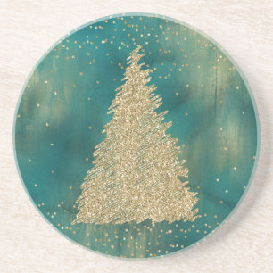 Porta-copos Árvore de Natal Glitter Dourado Verde Teal