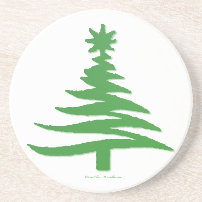 Porta-copos Árvore de Natal Moderna Estêncil Impressão Verde (Frente)