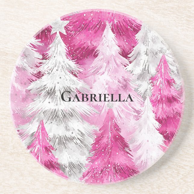 Porta-copos Árvores de Natal Grelha-Rosa-Rosa Cinza (Frente)