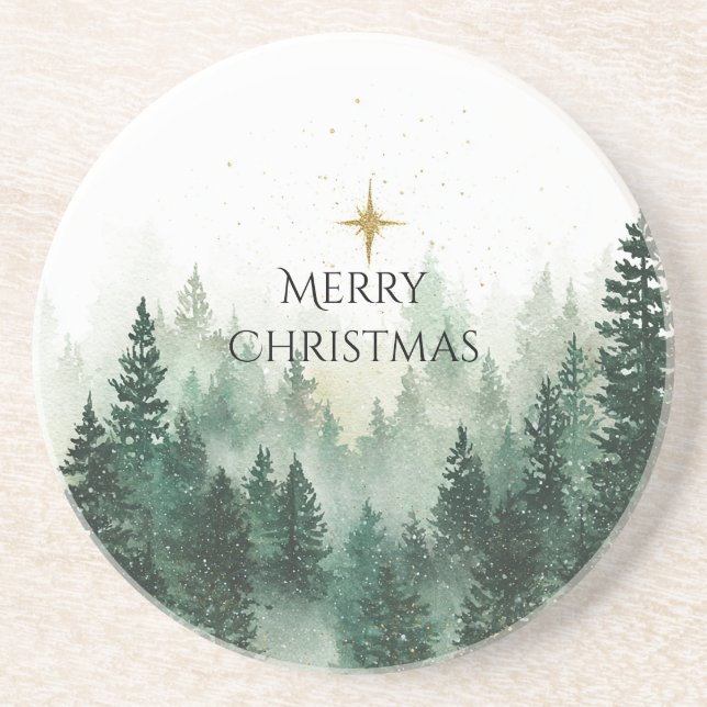 Porta-copos Árvores de Natal Verdes Estrela de Ouro Natal (Frente)