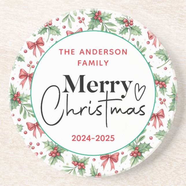 Porta-copos Assunto: Grama Verde de Aquarela - Festa de Natal  (Frente)