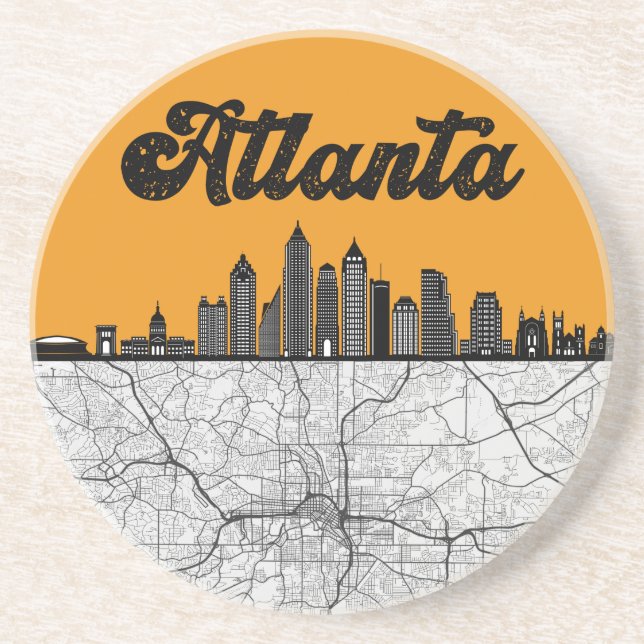 Porta-copos Atlanta Georgia City Skyline Com Mapa (Frente)