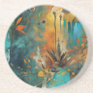 Porta-copos Autumn Harvest Teal Rust Abstrato Dourado