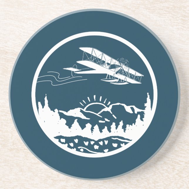 Porta-copos Avião legal voando em Montanhas, Azul e Branco (Frente)