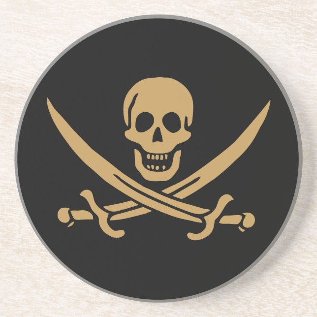 Porta-copos Aztec Dourado Crânio e Cutlass Pirata Calico Jack (Frente)