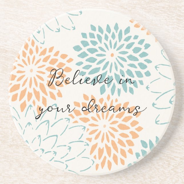 Porta-copos Azul Aqua Pêssego Branco Floral (Frente)