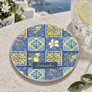 Porta-copos Azul Chic citrino siciliano Mediterrâneo