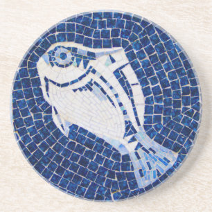 Porta copos azul do mosaico dos peixes