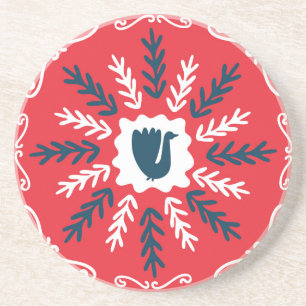 Porta-copos Azulejo de Natal Folk Doodle Art