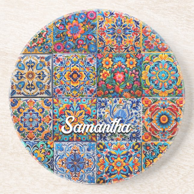 Porta-copos Azulejos mexicanos de amarelo-talavera-vermelho (Frente)