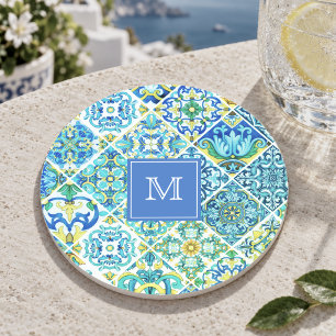 Porta-copos azulejos sicilianos mediterrâneos aqua mint mexica