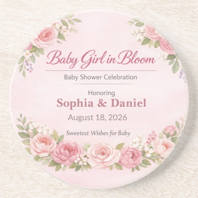 Porta-copos Baby Shower Coasters | Teddy Bear | Girl in Bloom (Frente)