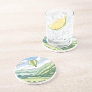 Porta-copos Balão de Ar Quente   Paisagem Aquarela Verde