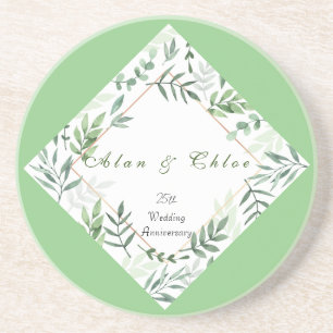 Porta-copos Balcão de Pedra de Casamento Botânico Verde Branco
