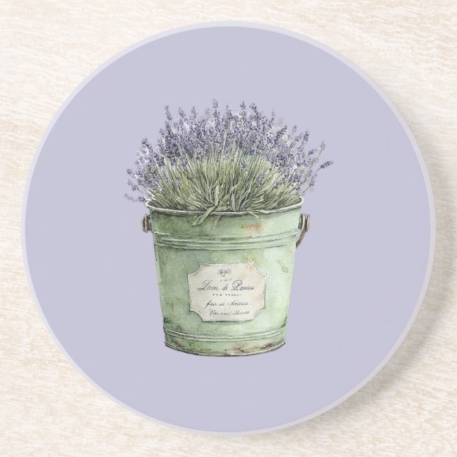Porta-copos Balde Verde Flores de Lavanda (Frente)