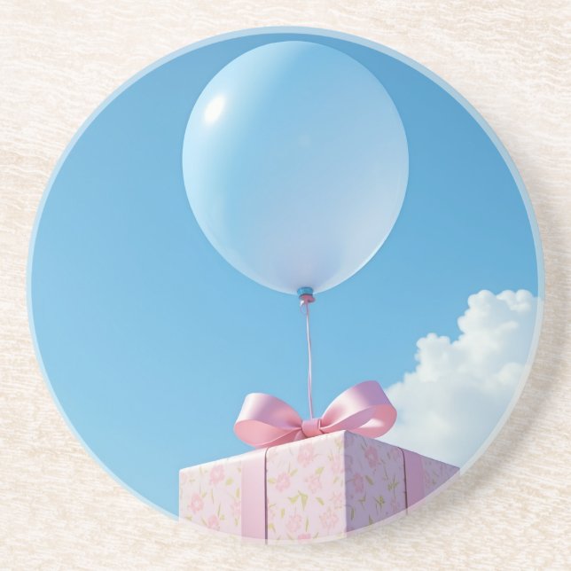 Porta-copos balloon with present in blue sky (Frente)