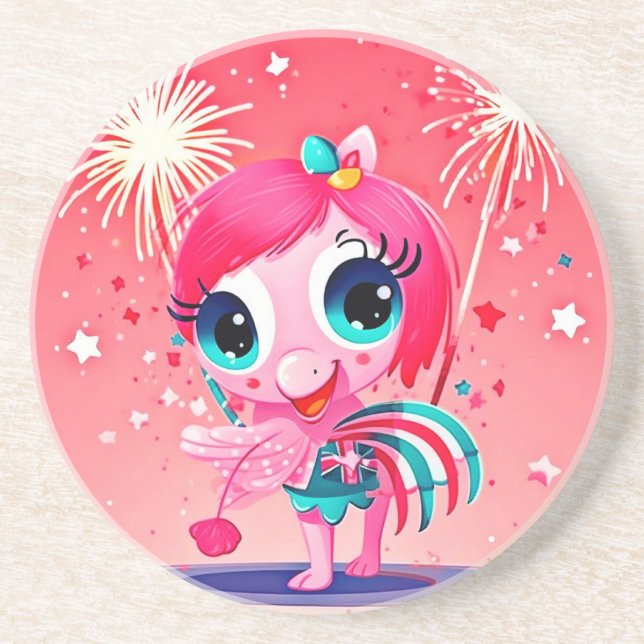 Porta-copos Bandeira Americana com Flamingo Cartoon-69217 (Frente)