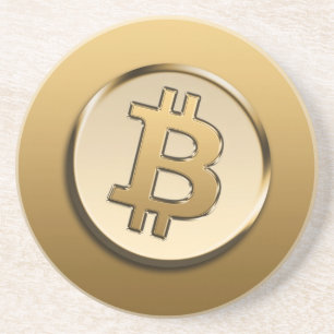 Porta-copos Bandeja de Arenito Bitcoin Dourado