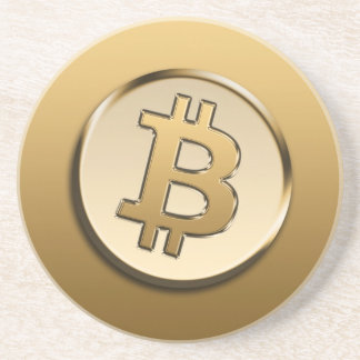 Porta-copos Bandeja de Arenito Bitcoin Dourado