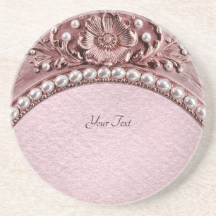 Porta-copos Bandeja de Arenito com Flor Rosa