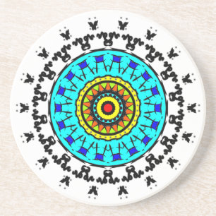 Porta-copos Bandeja Floral Mandala Ciano Dourado