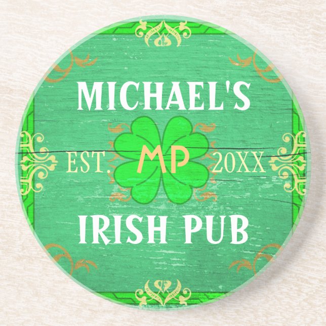 Porta-copos Bar doméstico personalizável Irish Pub Green (Frente)