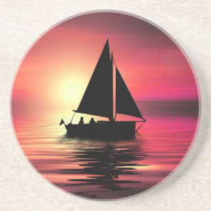 Porta-copos Barco à Vela ao Pôr do Sol no Mar Projeto de Arte