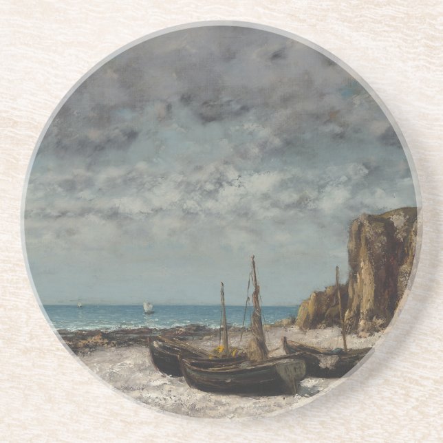 Porta-copos Barcos em praia, Etretat - Gustave Courbet (Frente)