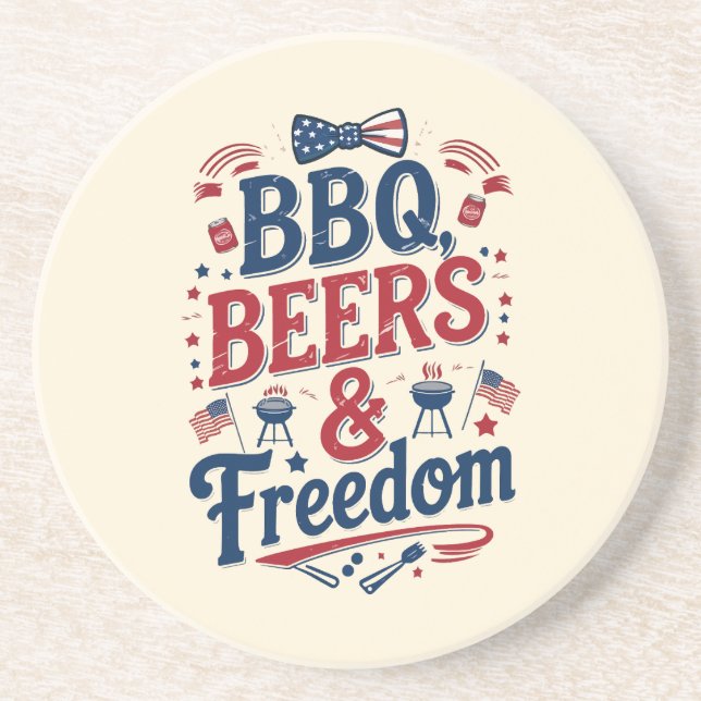 Porta-copos BBQ, Beers & Freedom – Retro 4th of July Vibes (Frente)