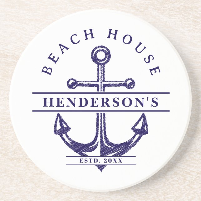 Porta-copos Beach House Nautical Anchor Blue (Frente)