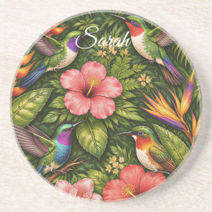 Porta-copos Beija-flor Botânico Tropical Personalizado Luxuoso