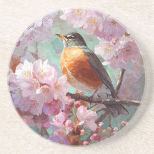 Porta-copos Bela Flor de Robin de Primavera em Água-forte - Po