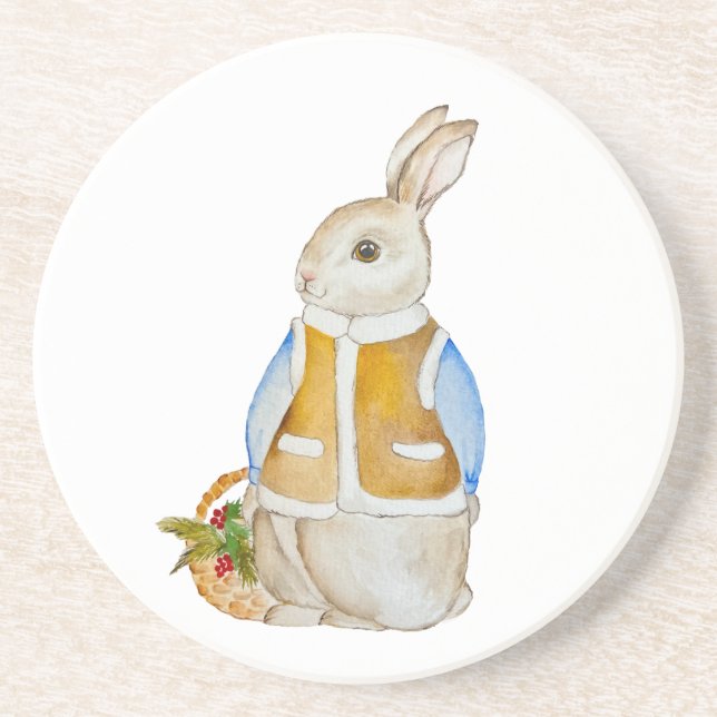 Porta-copos Bela lebre de Natal com uma cesta com farelo de sp (Frente)