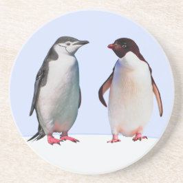Porta-copos Belo Casal de Pinguins em Azul Claro