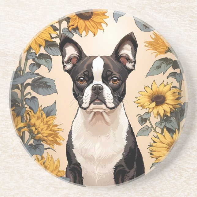 Porta-copos Belo Sol Amarelo de Boston Terrier (Frente)