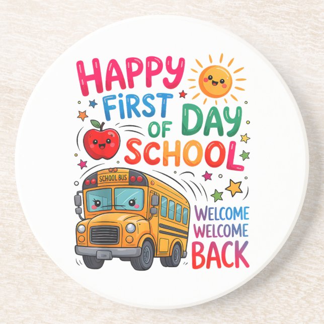 Porta-copos Bem-vindo de Volta à Escola Feliz Primeiro Dia Pro (Frente)