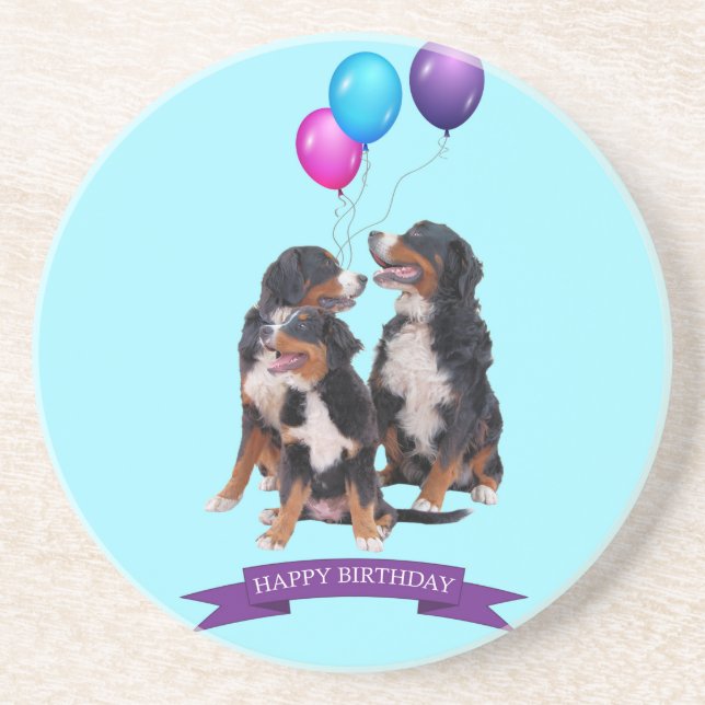 Porta-copos Bernese Mountain Dogs Feliz Aniversário (Frente)