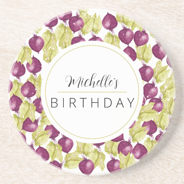 Porta-copos Beterraba pintada à mão com um monograma (Frente)