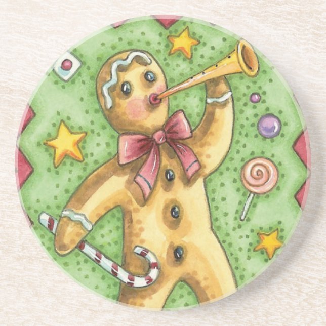 Porta-copos Biscoito de Gengibre Fofo Sopra Trombeta, Doce de  (Frente)