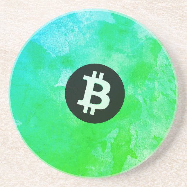 Porta-copos Bitcoin Aquarela (Estilo $ - Green Day) (Frente)