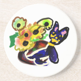 Porta-copos Black Cat and Sunflowers 