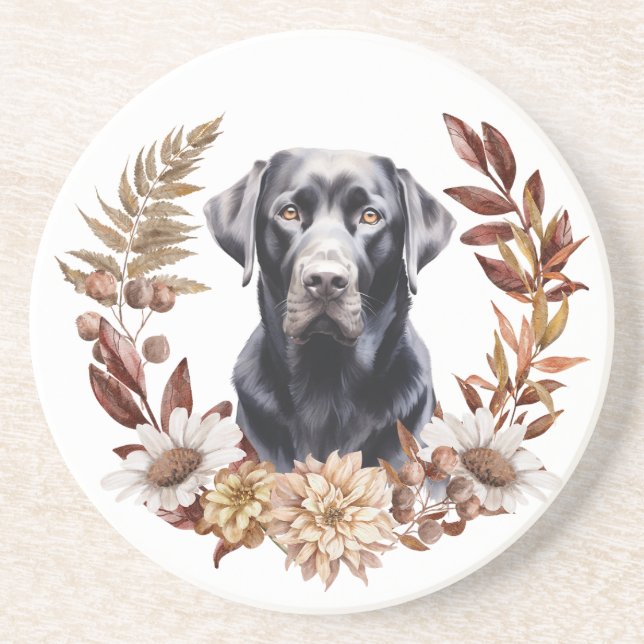 Porta-copos Black Labrador Retriever Autumn Wreath (Frente)