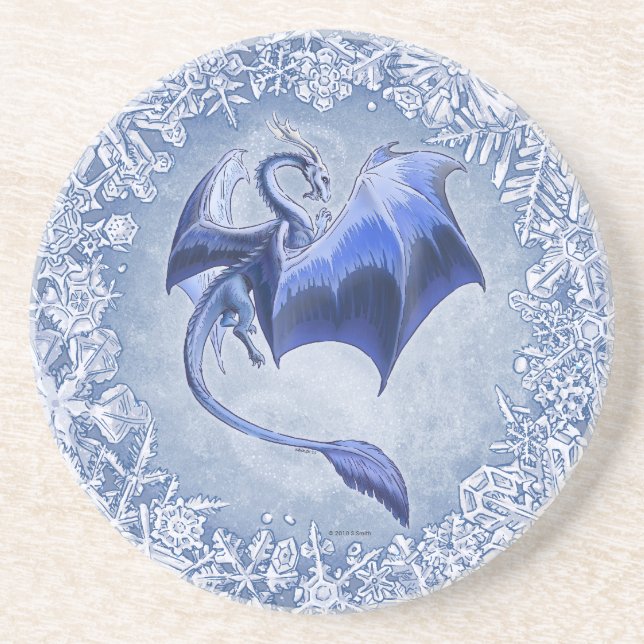 Porta-copos Blue Dragon of Winter Fantasy Nature Art (Frente)